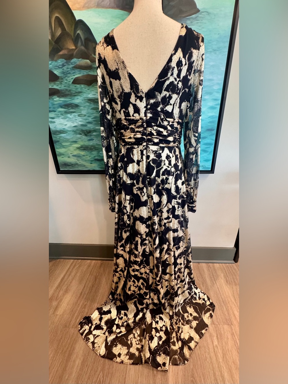 Betsy & Adam Navy and White Floral Wrap Long Sleeve Maxi Dress - Picture 4 of 10